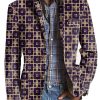 Men BXL Print Jacket | Men'S Retro Geometric Print Pocket Casual Blazer Purple