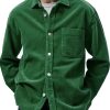 Men BXL Casual Shirts | Men'S Solid Color Corduroy Casual Pocket Long Sleeve Shirt Green