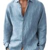 Men DJ Casual Shirts | Line Lapel Single-Breasted Casual Long-Sleeved Shirt Blue