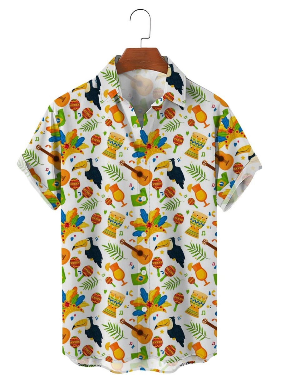 Men TH Shirts | Colorful Carnival Hawaiian Casual Short Sleeve Shirt Photo Color