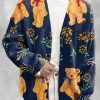 Men DJ Print Cardigan | Retro Bear Print Casual Knitted Cardigan Navy