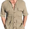 Men DJ Casual Short Sleeve Shirts | Solid Color Lapel 4 Pocket Casual Short Sleeve Shirt Photo Color