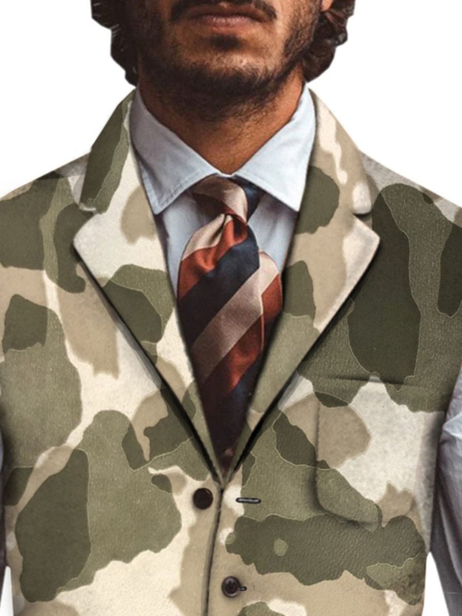 Men QMY Vest | Retro Camouflage Print Vest Photo Color