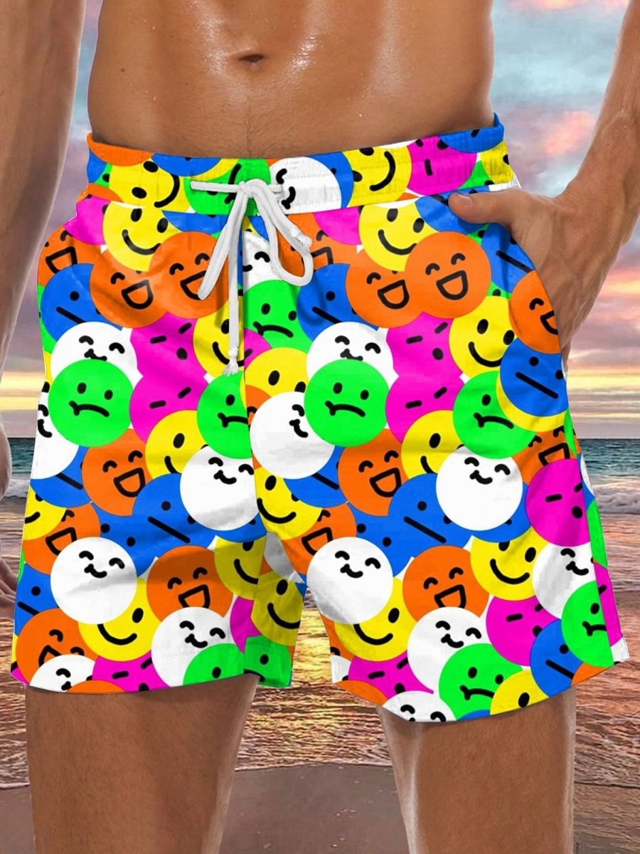 Men GYJ Shorts | Colorful Emoji Print Track Shorts Photo Color