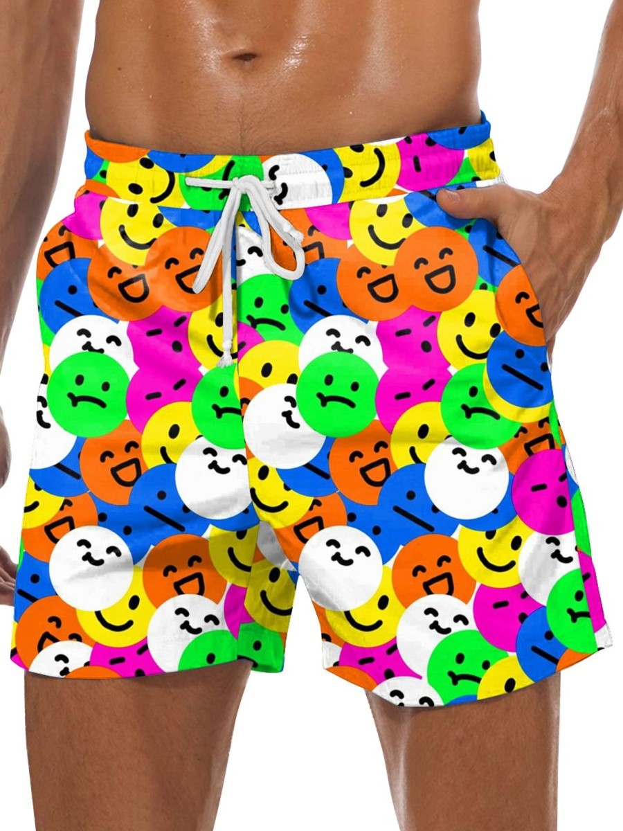 Men GYJ Shorts | Colorful Emoji Print Track Shorts Photo Color