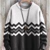 Men DJ Print Sweater | Unisex Black White Stripes Art Print Casual Knit Pullover Sweater Photo Color