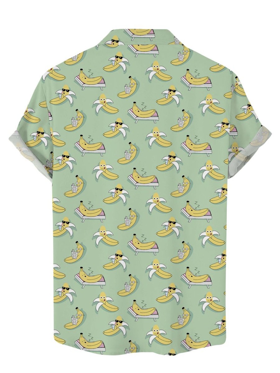 Men QMY Shirts | Hawaii Vacation Banana Print Short Sleeve Shirt Photo Color