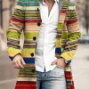 Men DJ Jacket | Vintage Colorful Line Print Double Pocket Single Breasted Jacket Photo Color