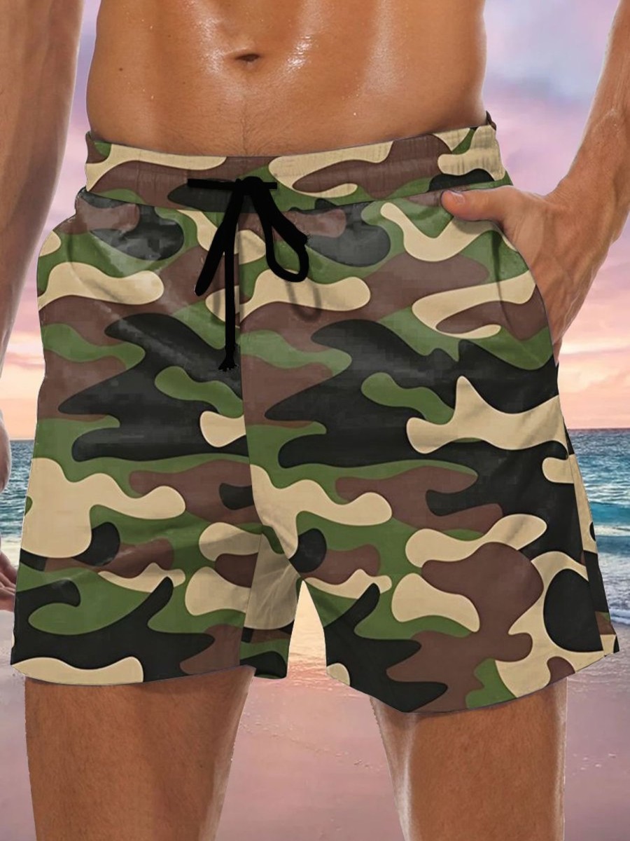 Men GYJ Shorts | Men'S Camouflage Print Casual Shorts Army Green