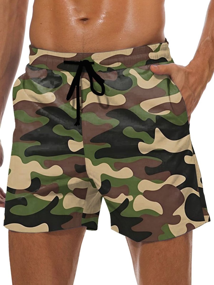 Men GYJ Shorts | Men'S Camouflage Print Casual Shorts Army Green