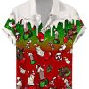 Men DJ Shirts | Christmas Cocks Print Short Sleeve Shirt Red