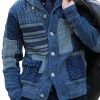 Men DJ Cardigan | Vintage Lapel Double Pocket Knitted Cardigan Blue