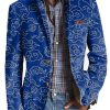 Men DJ Print Jacket | Retro Cloud Print Printed Lapel Three Pocket Casual Blazer Blue