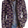 Men BXL Print Jacket | Men'S Retro Geometric Print Pocket Casual Blazer Purple