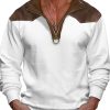 Men QMY Casual Hoodie | Retro Patchwork Contrasting Zipper Stand Collar Sweatshirt White