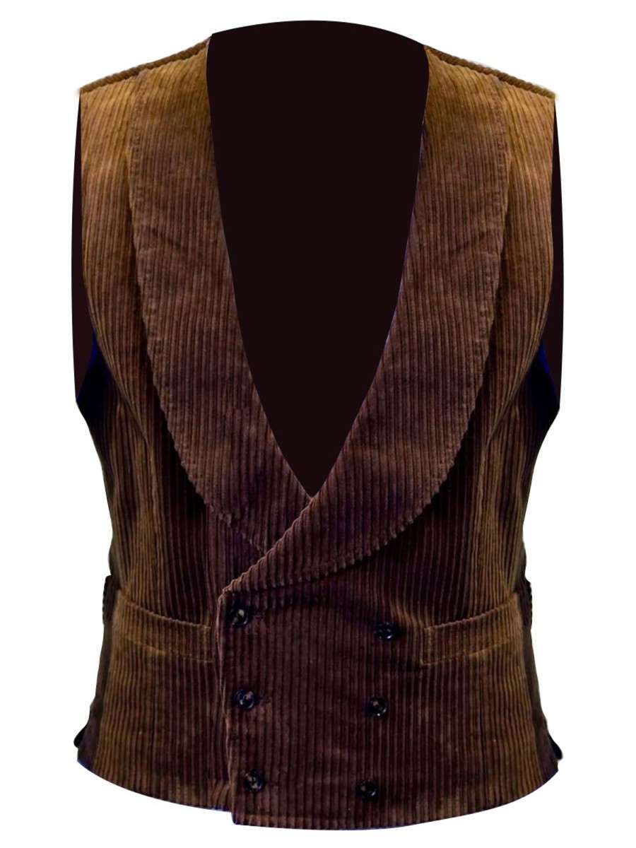 Men BXL Vest | Vintage Solid Color Corduroy Double-Breasted Vest