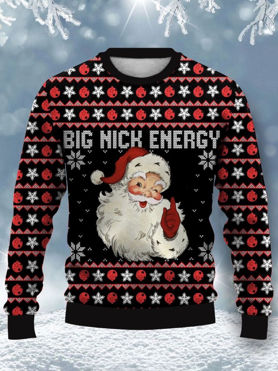 Men DJ Ugly Sweater | Santa Print Casual Crew Neck Sweatshirt Photo Color