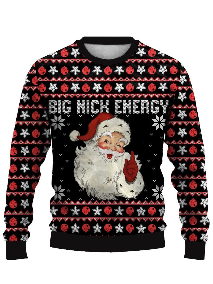 Men DJ Ugly Sweater | Santa Print Casual Crew Neck Sweatshirt Photo Color