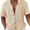 Men DJ Casual Short Sleeve Shirts | Lapel Single-Breasted Casual Knitted Short-Sleeved Shirt Photo Color