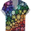 Men DJ Shirts | Vintage Colorful Diamond Print Hawaiian Short Sleeve Shirt Photo Color