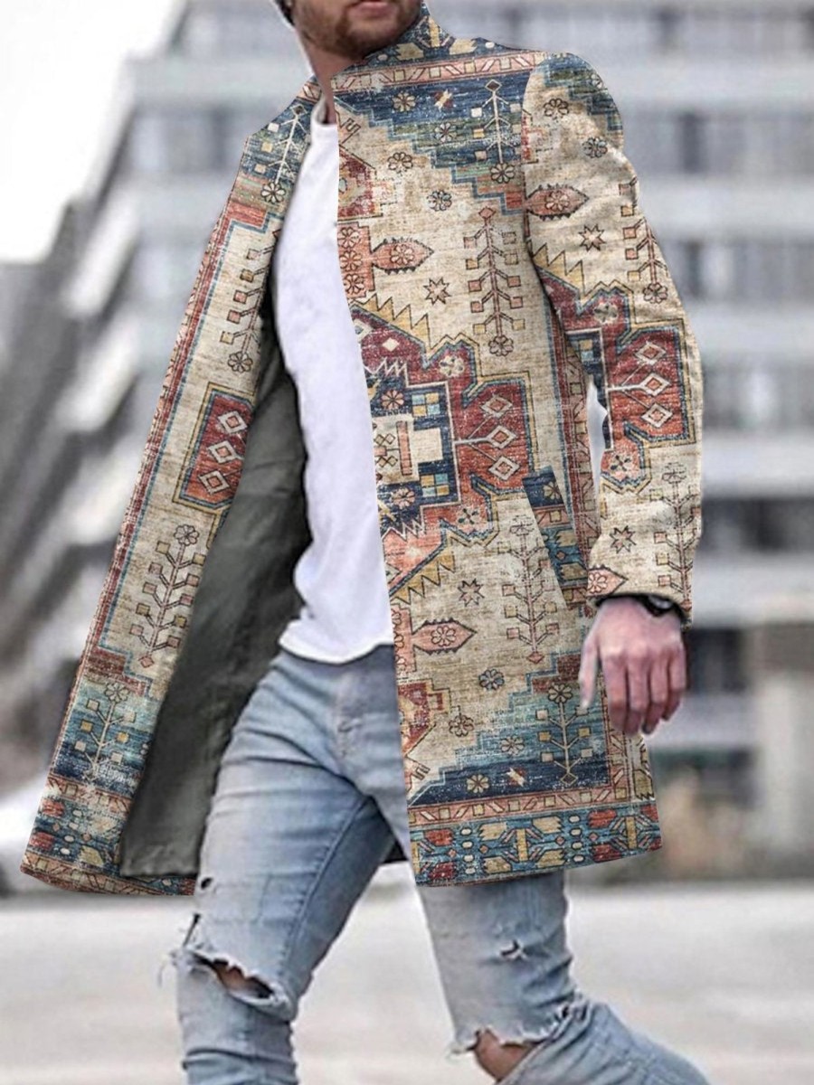 Men DJ Jacket | Vintage Ethnic Print Two-Pocket Track Jacket Photo Color