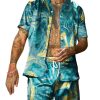 Men BXL Set | Men'S Marble Patterned Gold Printed Casual Short-Sleeved Suit Blue