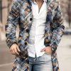 Men BXL Print Jacket | Men'S Casual Button Pockets Retro Geometric Print Wool Coat Photo Color