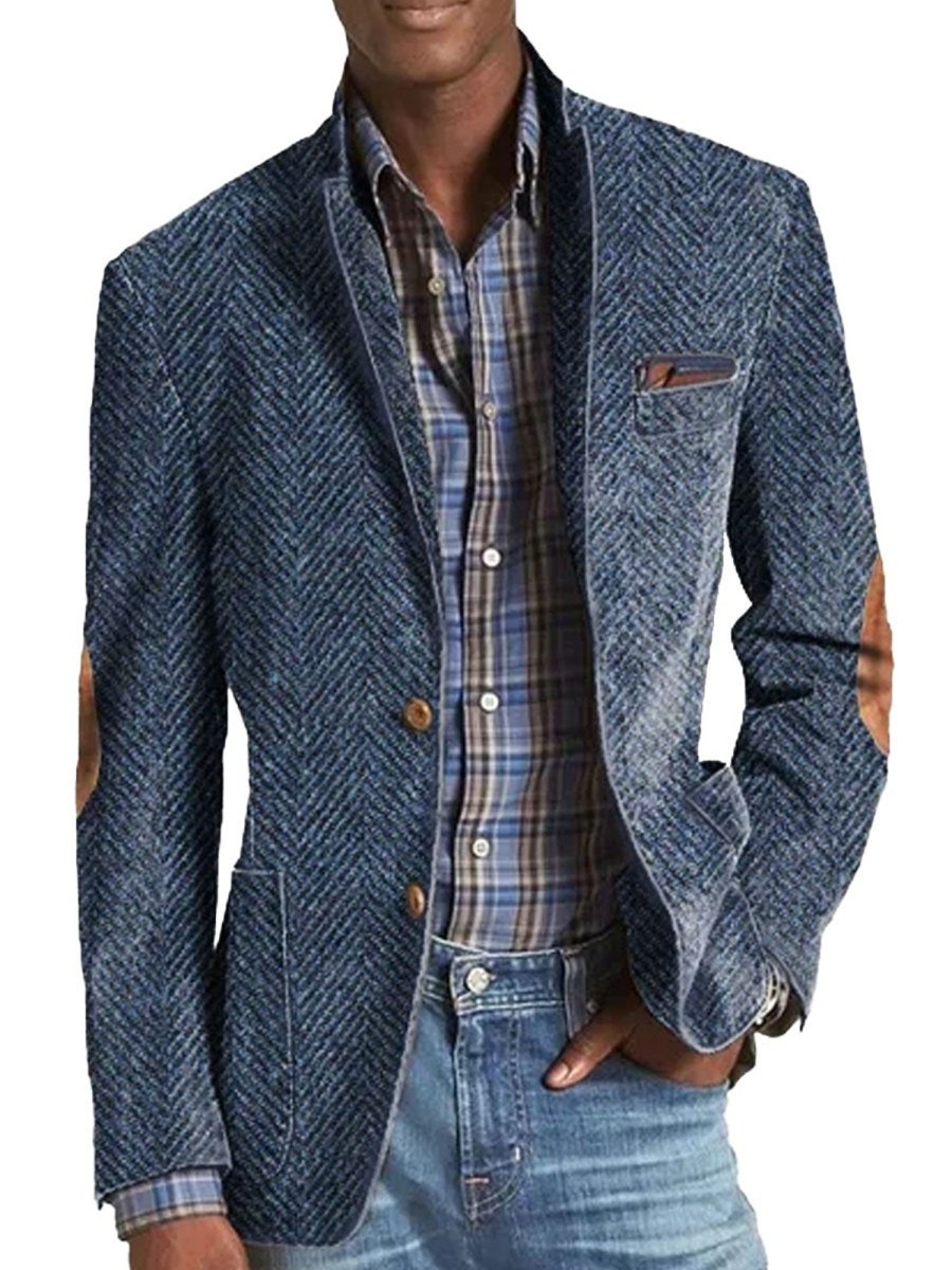 Men DJ Jacket | Vintage Herringbone Suede 3-Pocket Casual Blazer