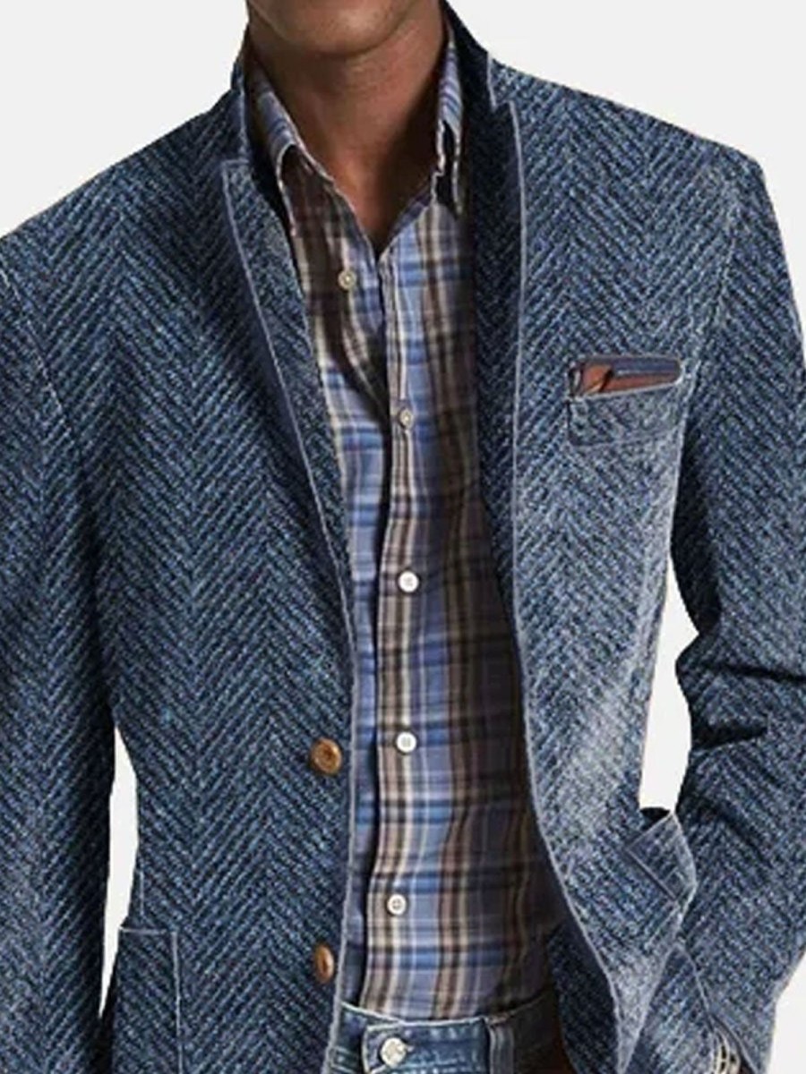 Men DJ Jacket | Vintage Herringbone Suede 3-Pocket Casual Blazer