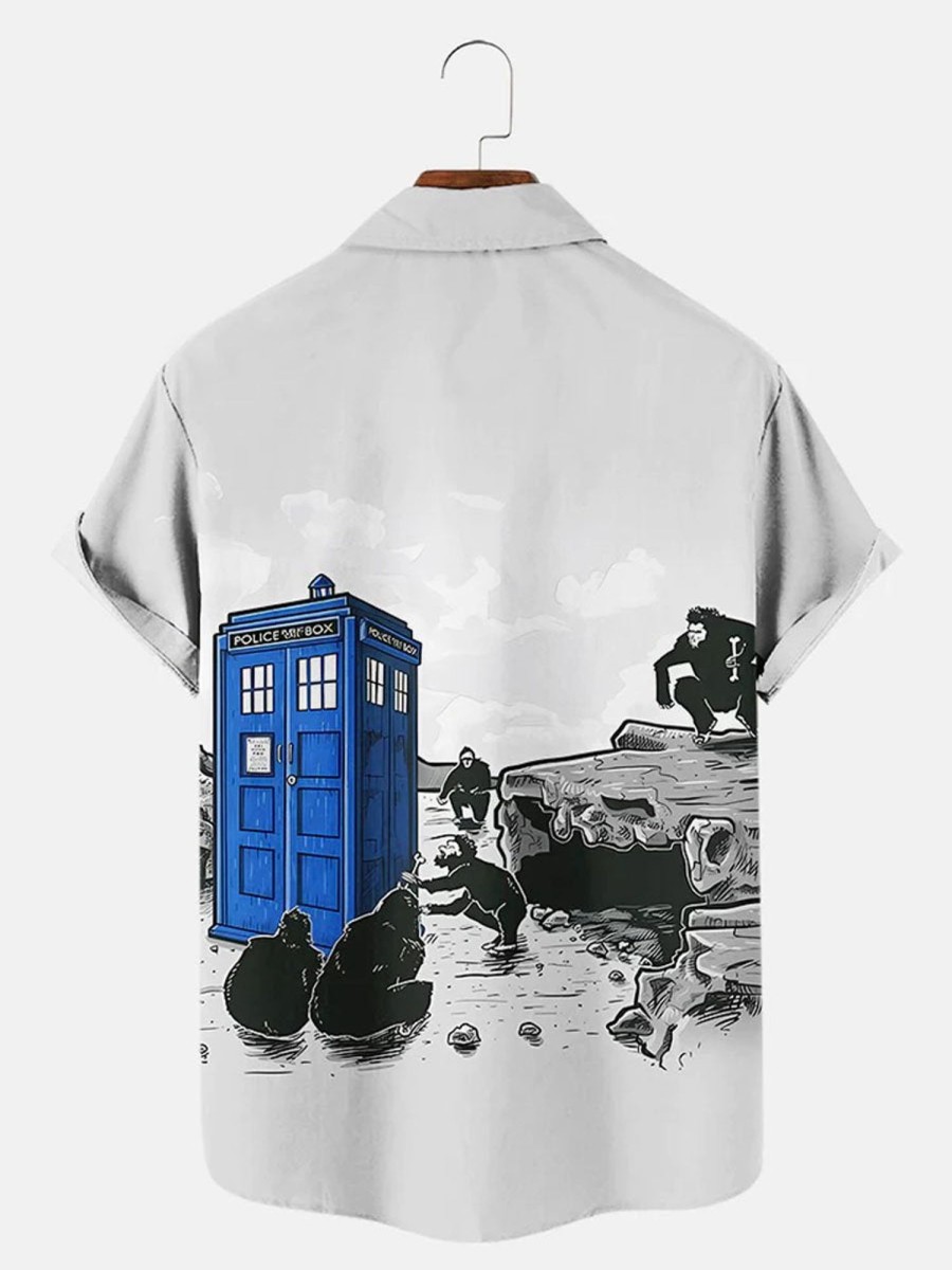 Men DJ Shirts | Magic Box Printed Casual Pocket Short Sleeve Shirt Photo Color