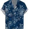 Men DJ Shirts | Vintage Dandelion Print Short Sleeve Shirt Navy