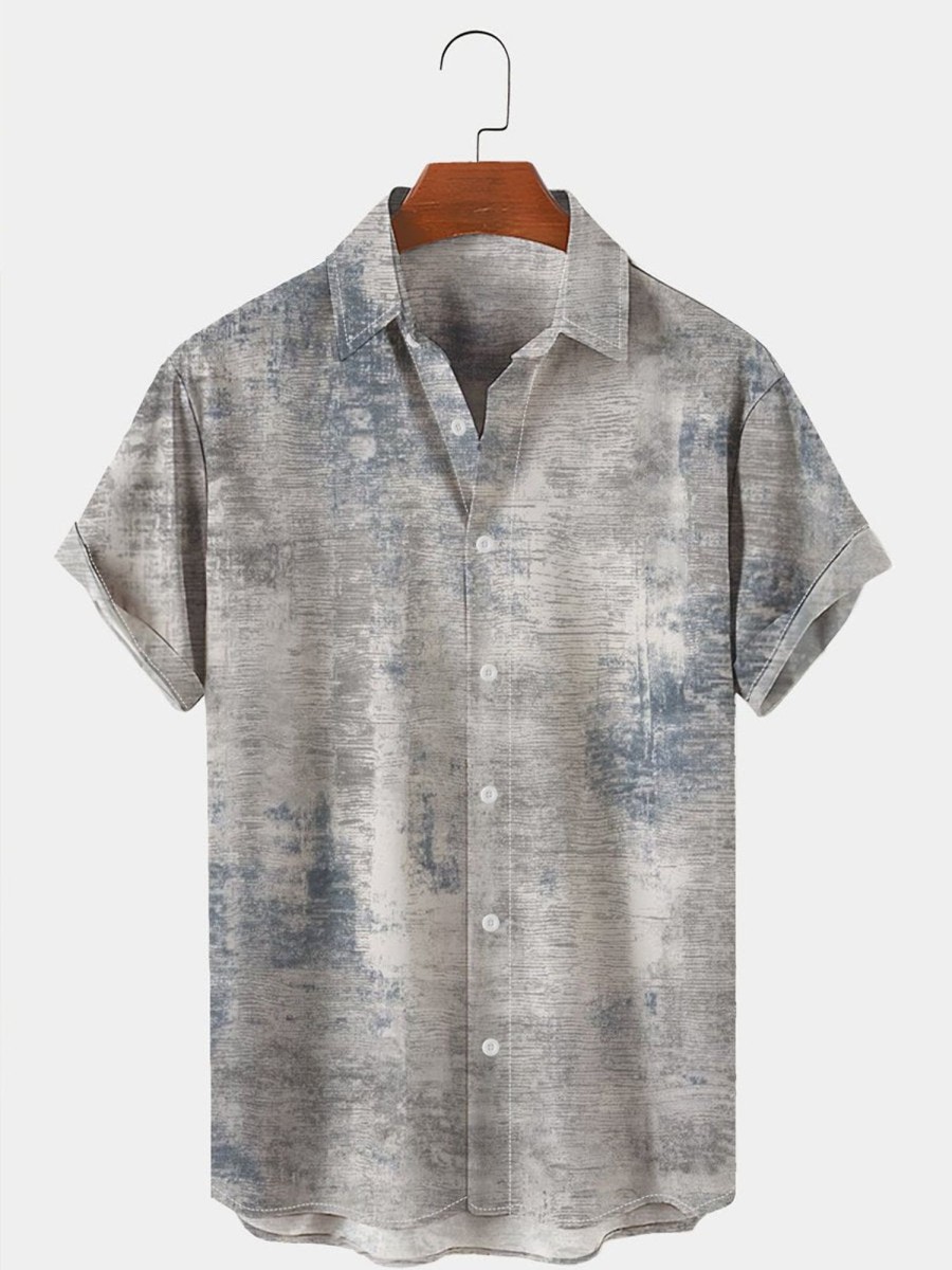 Men HLJ Shirts | Men'S Vintage Collection Gradient Casual Short Sleeve Shirt Grey