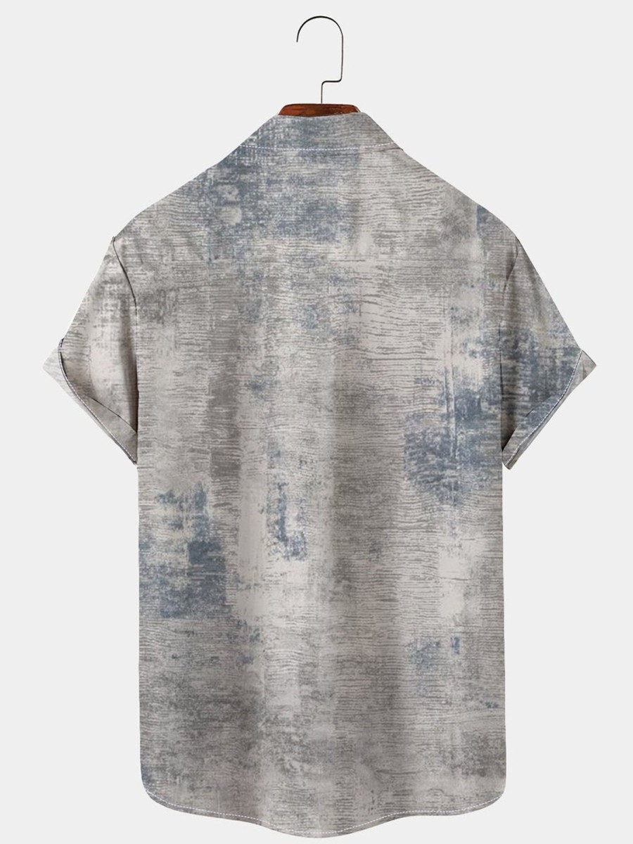 Men HLJ Shirts | Men'S Vintage Collection Gradient Casual Short Sleeve Shirt Grey