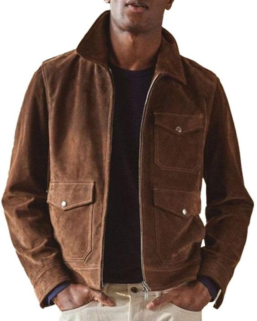 Men DJ Jacket | Multi-Pocket Lapel Solid Suede Zipped Casual Jacket Brown