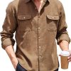 Men DJ Casual Shirts | Vintage Double Pocket Corduroy Casual Long Sleeve Shirt Brown