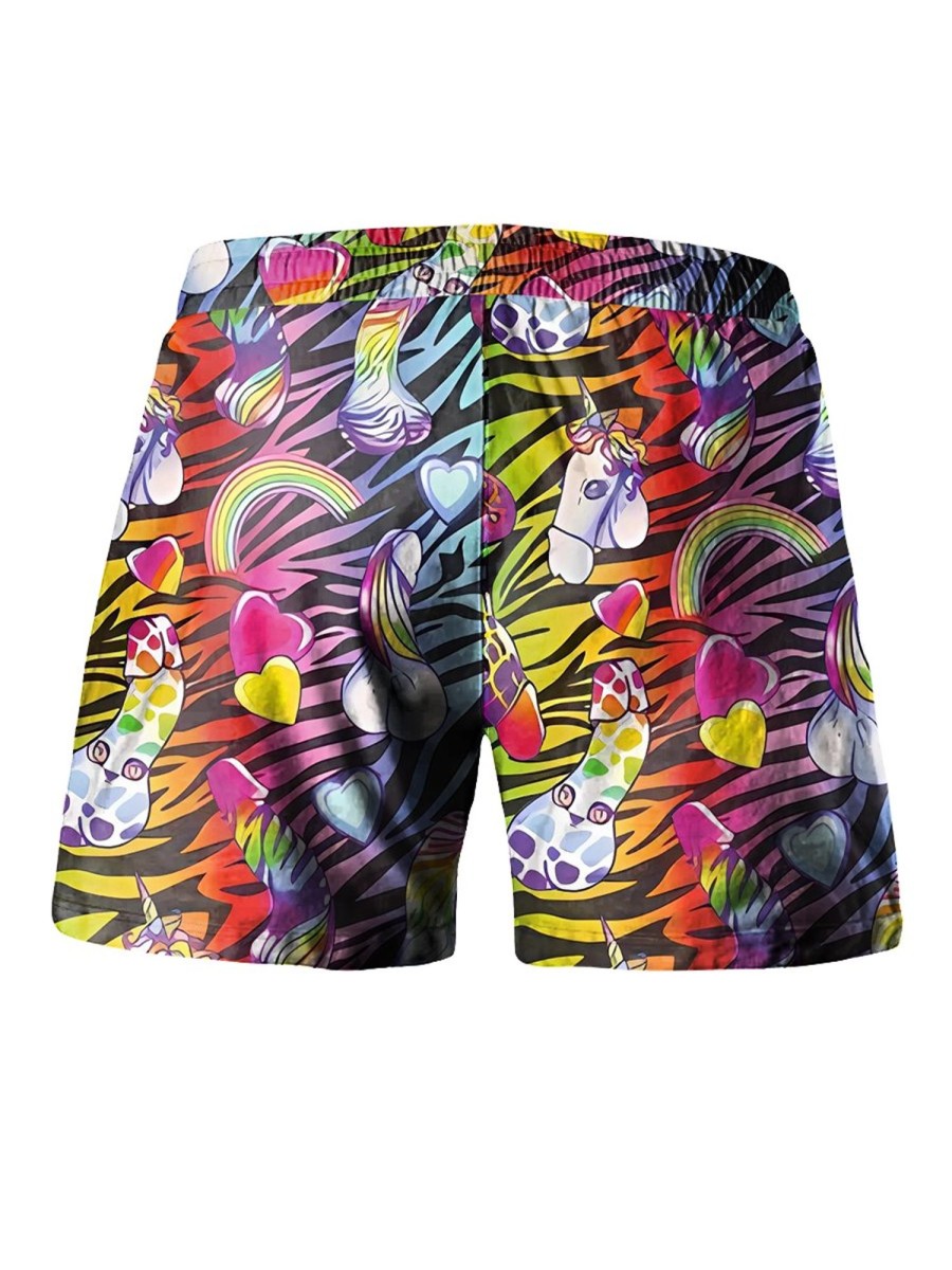 Men LJC Bottoms | Zebra Stick Figure Print Track Shorts Photo Color