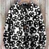 Men DJ Print Sweater | Black And White Skull Print Crew Neck Pullover Sweater Photo Color