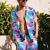 Men LJC Set | Tropical Leaves Print Two-Piece Set Photo Color