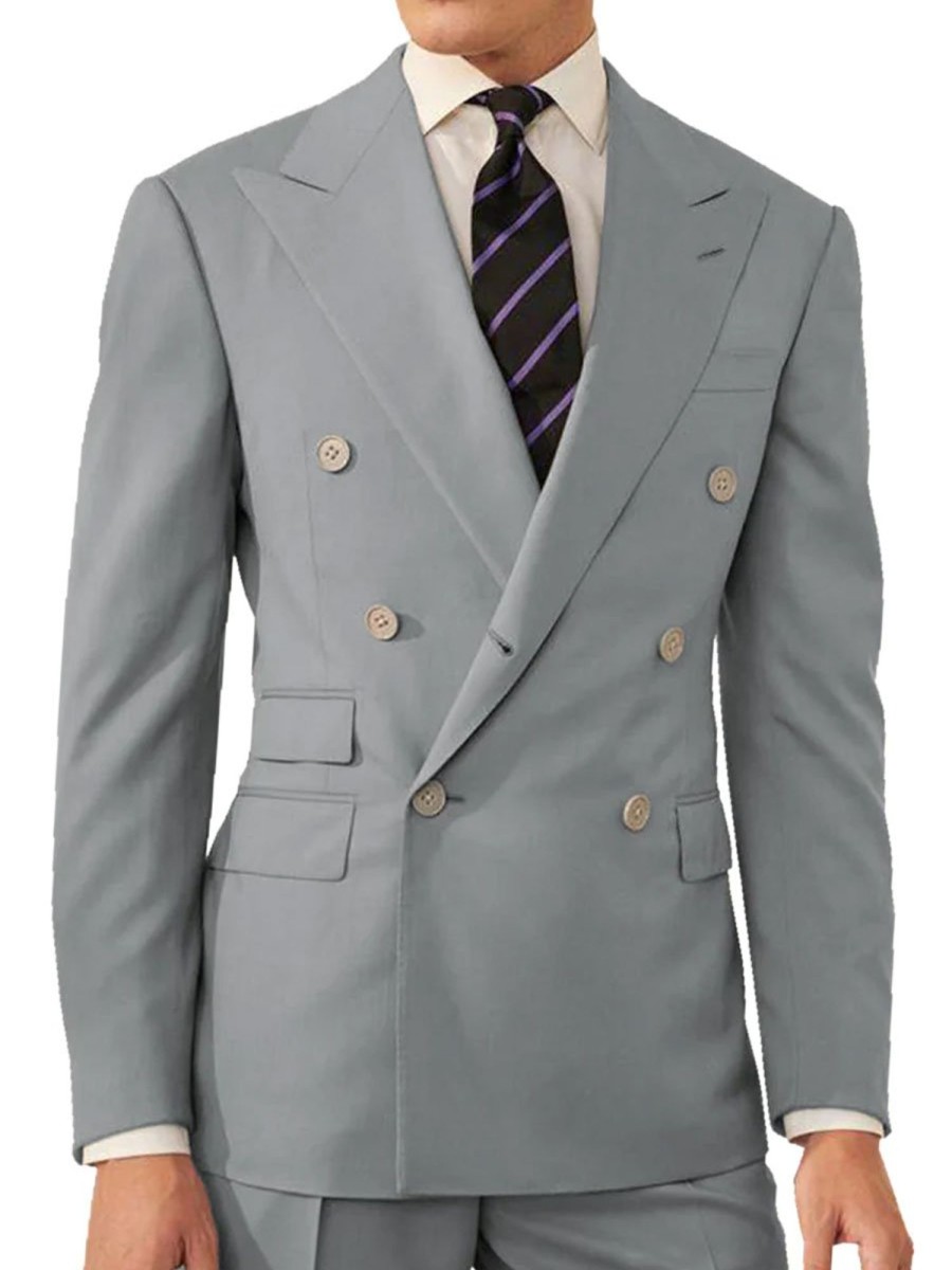 Men BXL Jacket | Men'S Solid Color Multi-Pocket Double Breasted Blazer Gray