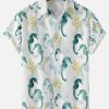 Men DJ Shirts | Hawaiian Watercolor Seahorse Print Casual Short Sleeve Shirt