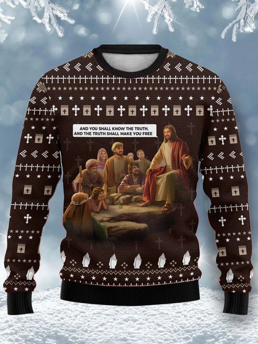 Men DJ Ugly Sweater | Best Gift For Christmas Jesus Custom Crewneck Sweatshirt Photo Color