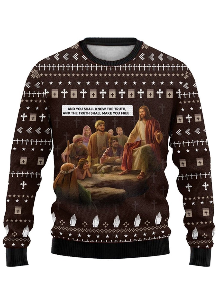 Men DJ Ugly Sweater | Best Gift For Christmas Jesus Custom Crewneck Sweatshirt Photo Color