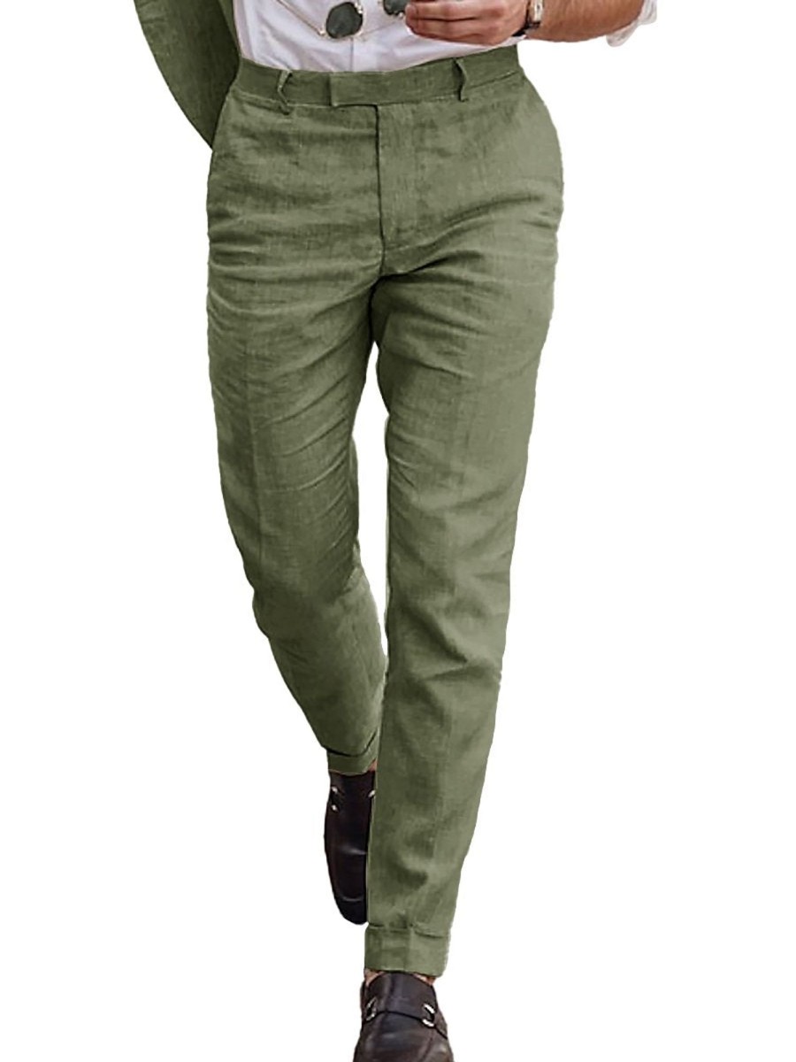 Men QMY Bottoms | Casual Lightweight Linen Pants Green