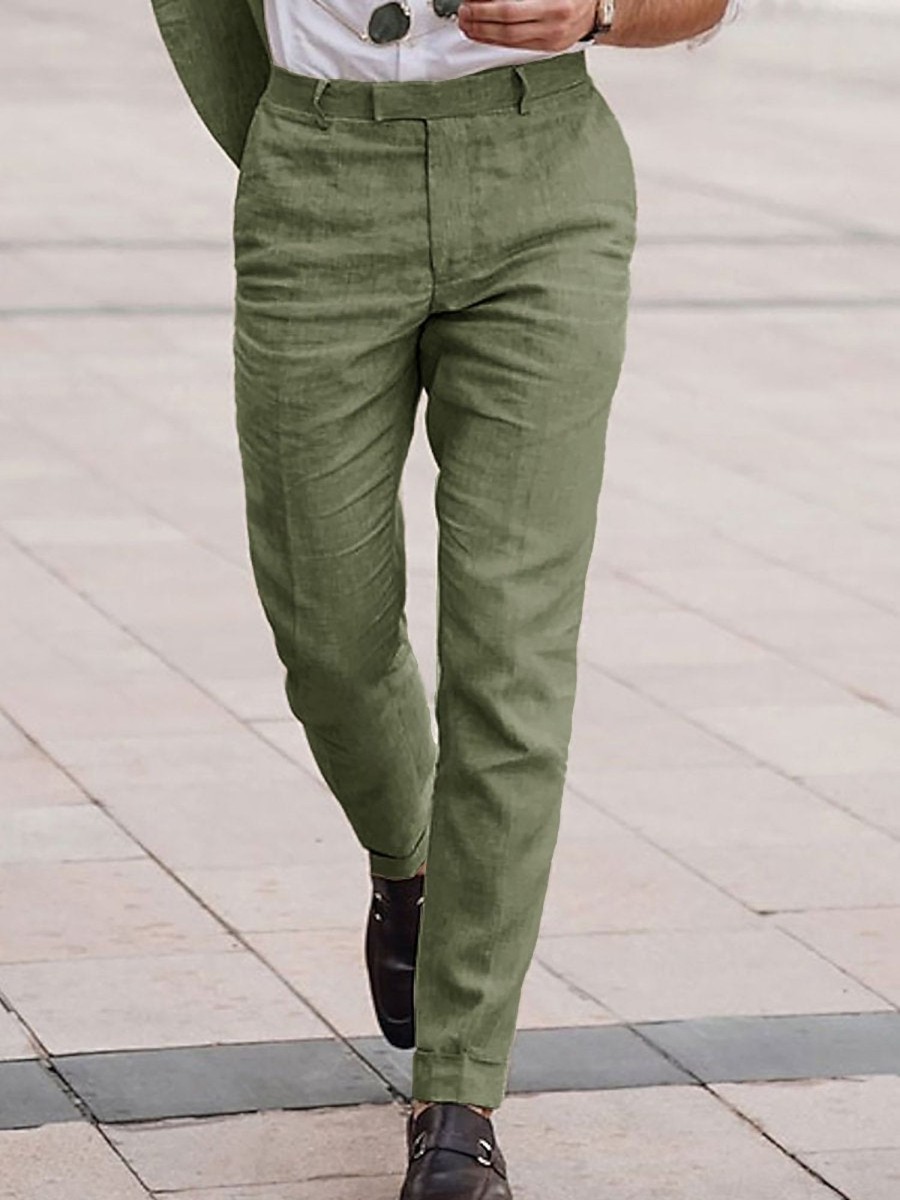 Men QMY Bottoms | Casual Lightweight Linen Pants Green