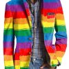 Men DJ Print Jacket | Rainbow Stripe Print Lapel Three-Pocket Casual Blazer Photo Color