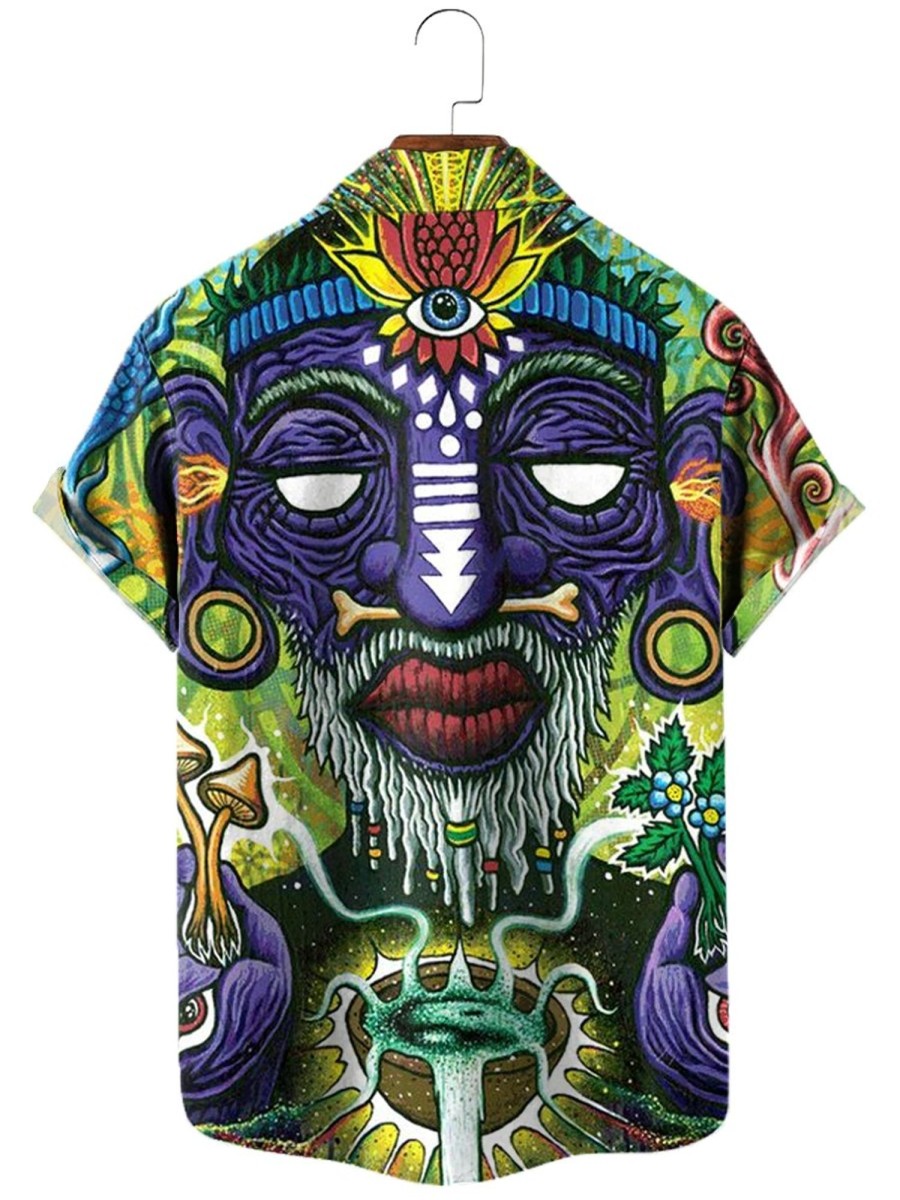 Men XT Shirts | Mystic Shaman Print Short Sleeve Shirt 46396958X Green