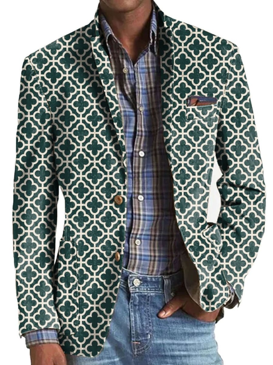 Men BXL Print Jacket | Men'S St. Patrick'S Clover Print Pocket Casual Blazer