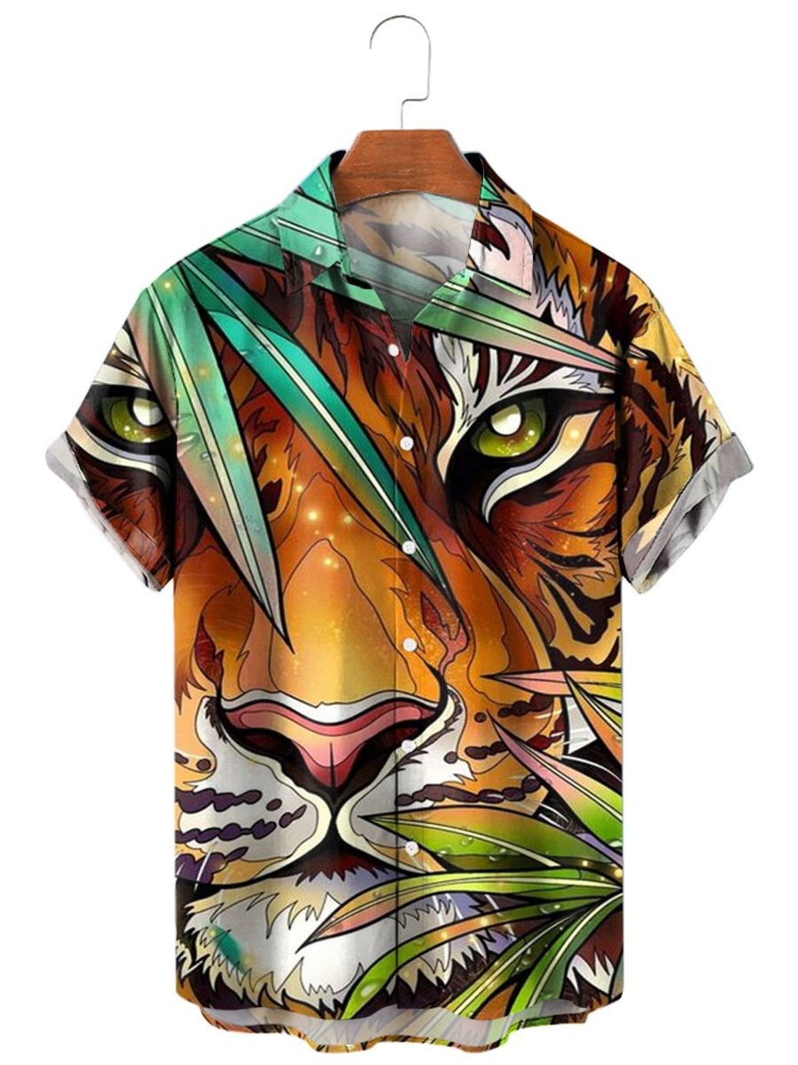 Men XT Shirts | King Of The Jungle Print Short-Sleeved Shirt 58195650X Orange