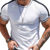 Men BXL Casual Shirts | Men'S Round Neck Contrast Patchwork Casual Short-Sleeved T-Shirt White