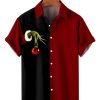 Men HLJ Shirts | Christmas Colorblock Casual Short Sleeve Shirt Red